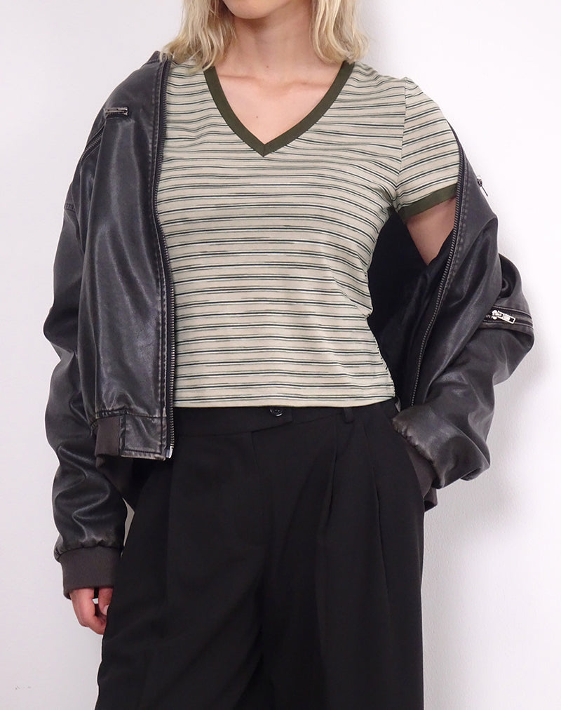 Image of Keiko Top aus gestreiftem Jersey Tonal Brown