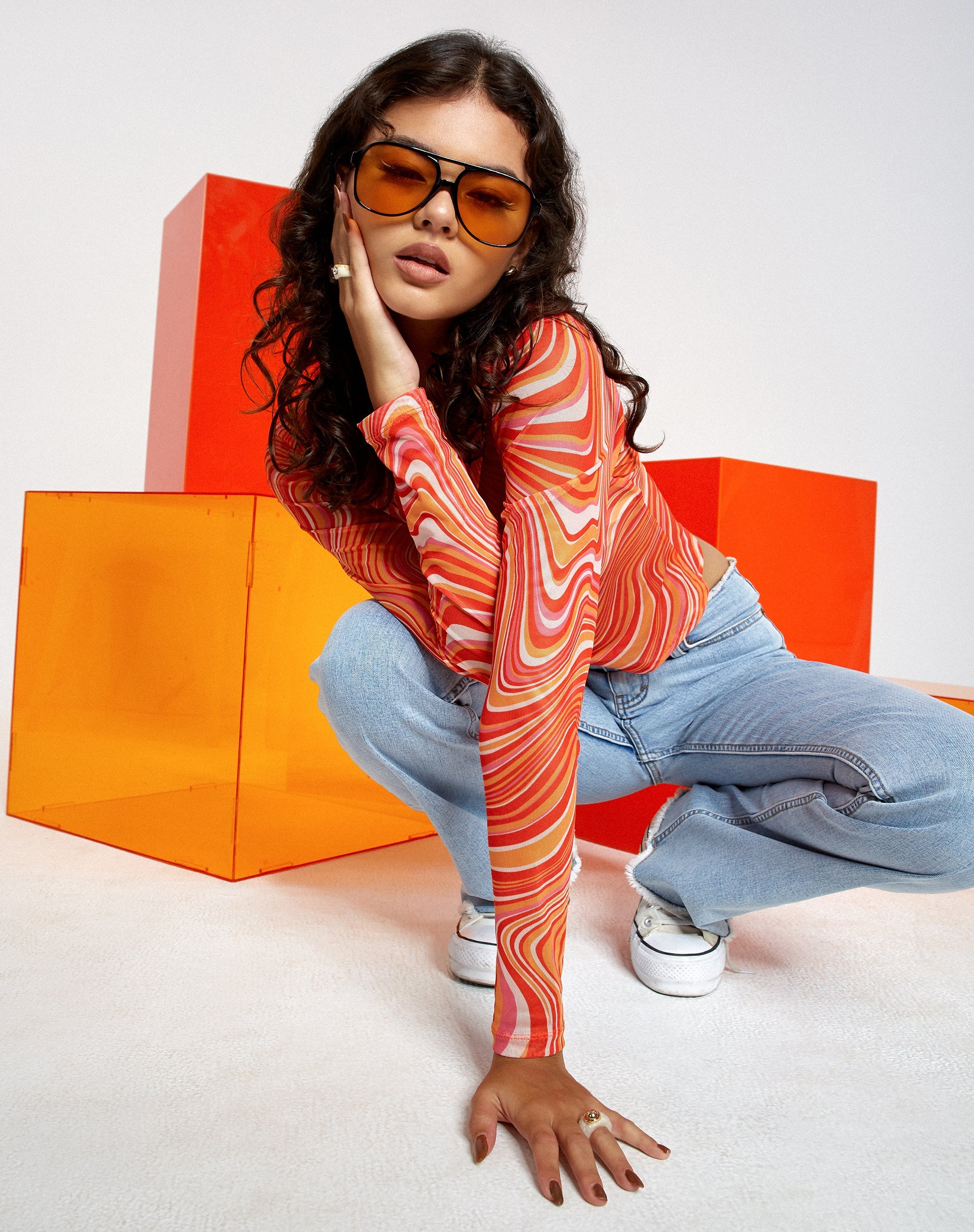Bild von Motel X Barbara Kristoffersen Kelly Shirt in 70s Ripple Tangerine