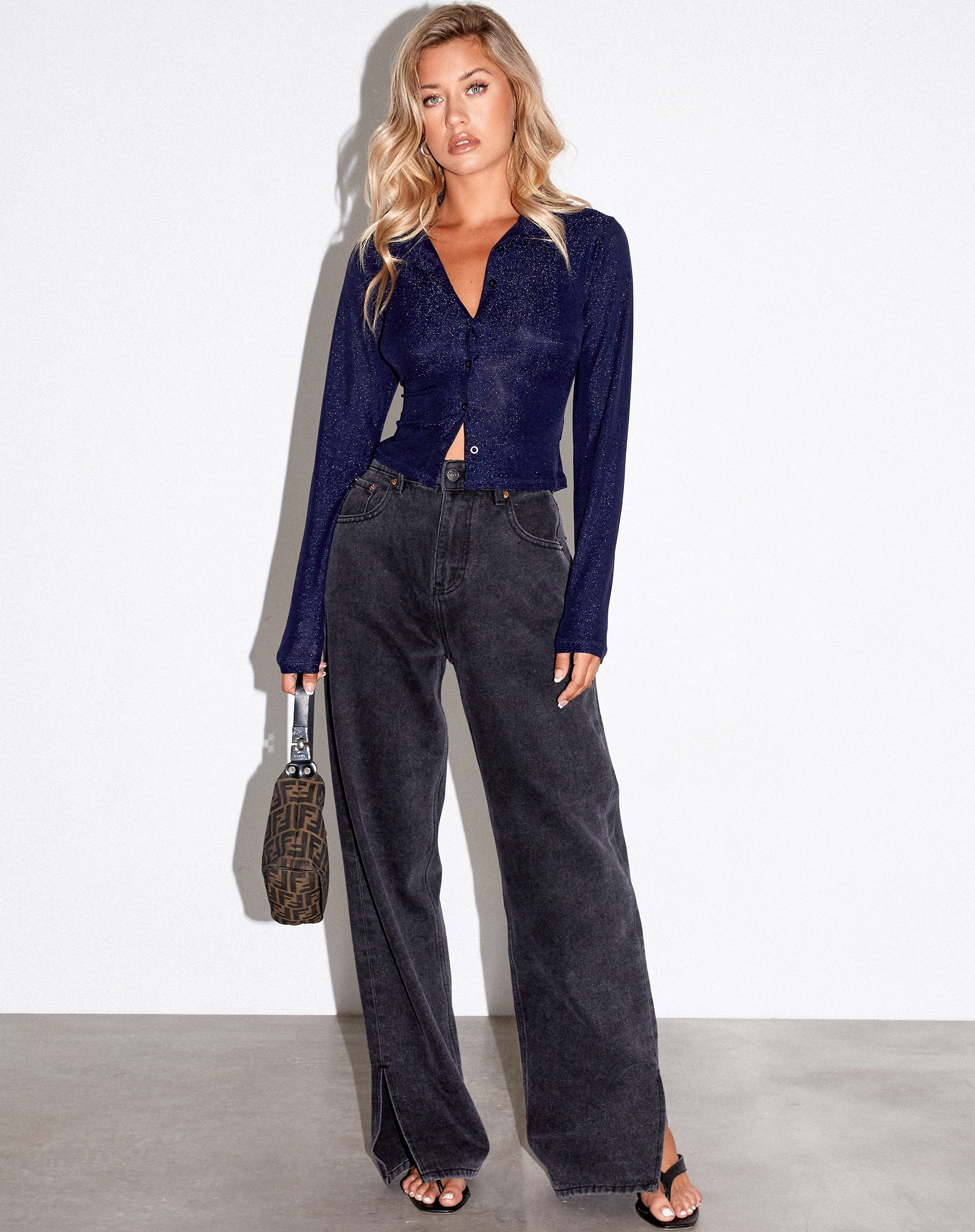 Image of Kelly Shirt in Glitter Lurex Marineblau