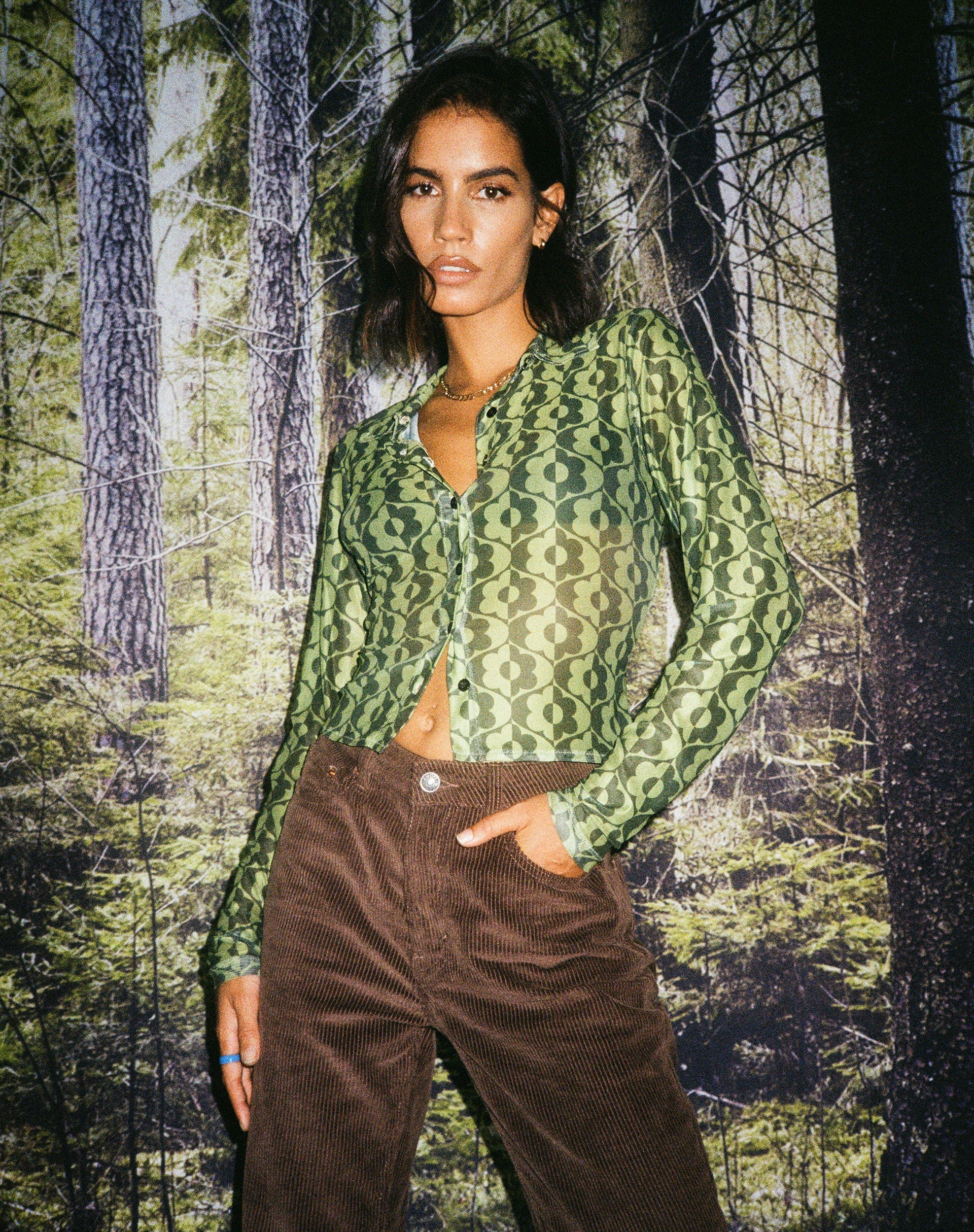 Bild von Kelly Cropped Shirt in Wavy Daisy Green