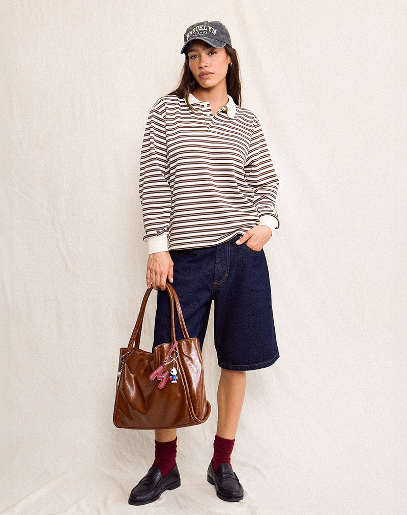 Image of Kemillau Baggy Shirt in Braun mit weißen Streifen