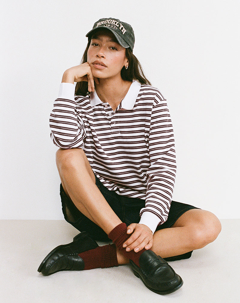 Image of Kemillau Baggy Shirt in Braun mit weißen Streifen