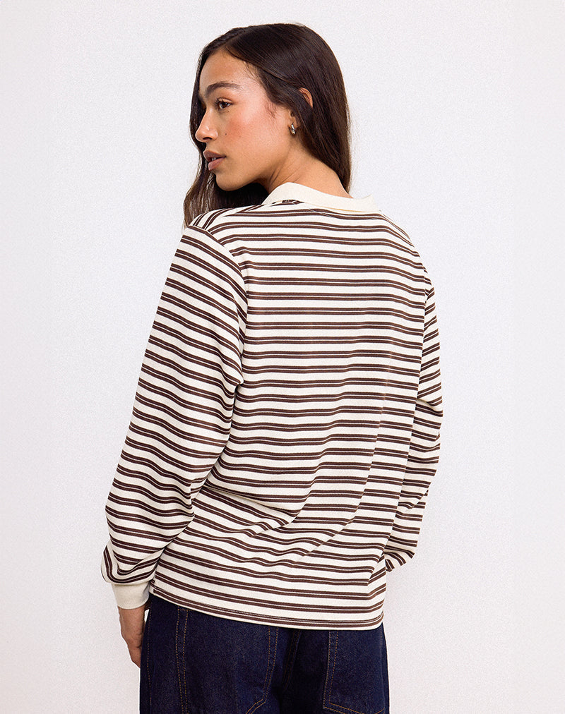 Image of Kemillau Baggy Shirt in Braun mit weißen Streifen