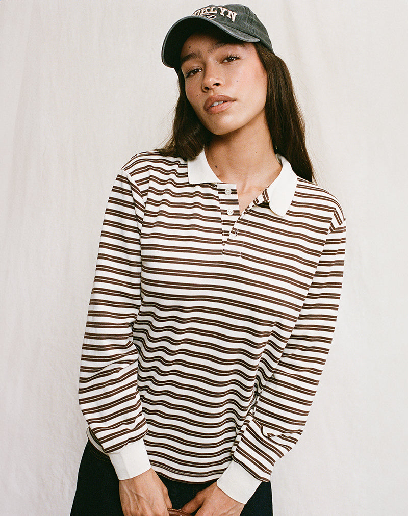 Kemillau Baggy Shirt in Braun mit weißen Streifen