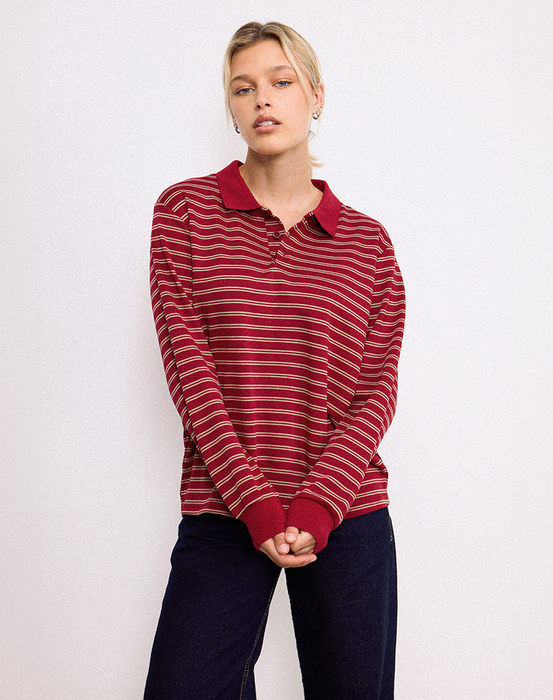 Kemillau Baggy Shirt in Burgund mit weißen Streifen