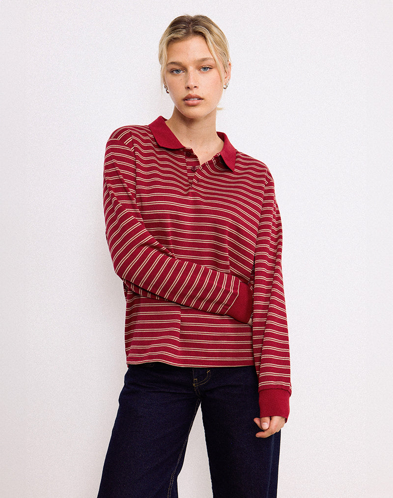 Image of Kemillau Baggy Shirt in Burgund mit weißen Streifen