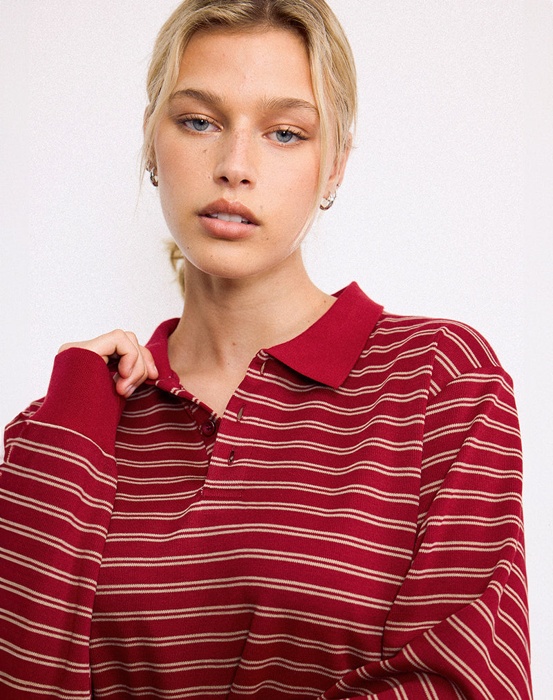 Kemillau Baggy Shirt in Burgund mit weißen Streifen