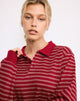 Image of Kemillau Baggy Shirt in Burgund mit weißen Streifen