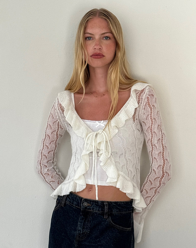 Kenira Strickjacke aus Pointelle-Strick in Birke-Creme