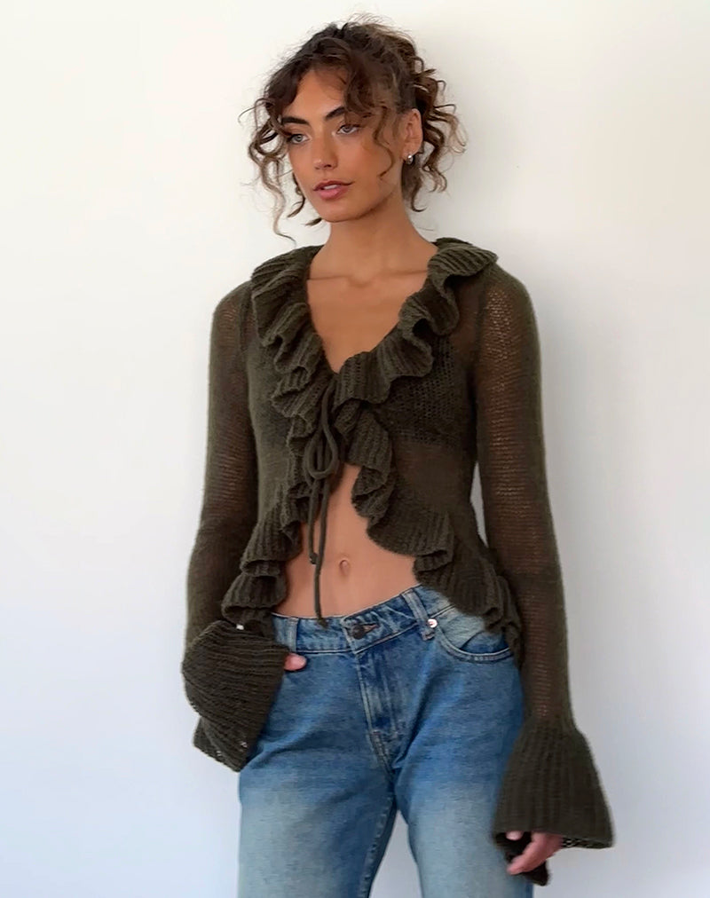 Bild von Kendra Ruffle Cardi in Khaki