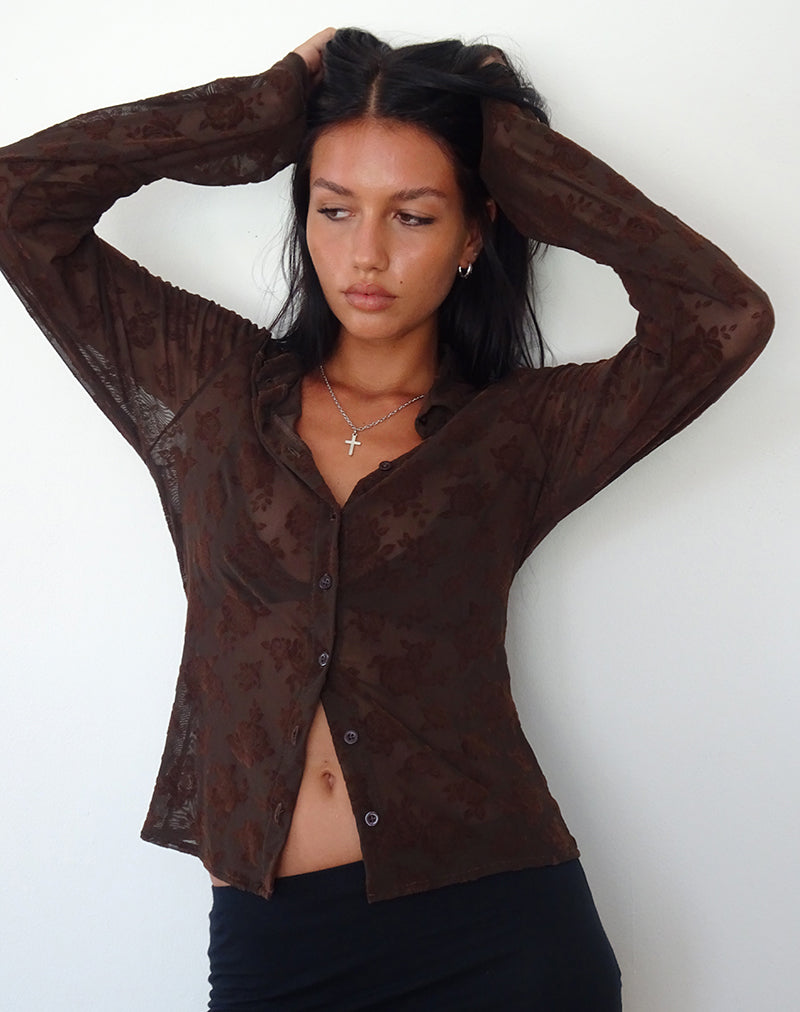 Bild von Kenila Romantische Rose Hemd in Flock Braun