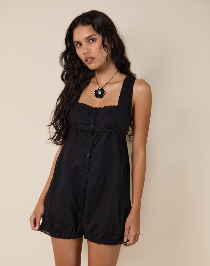 Kenna Babydoll Playsuit aus Popeline Schwarz