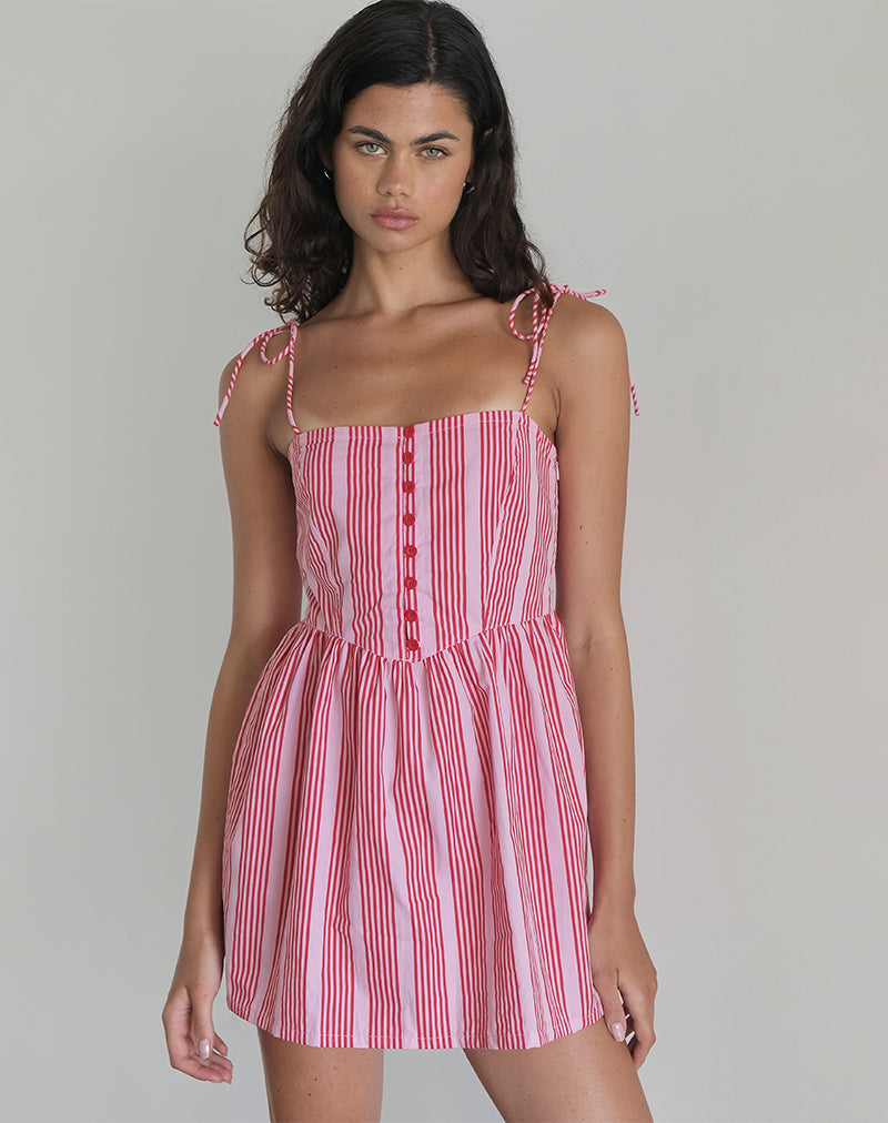 Image of Kesyani Minikleid mit vertikalen rosa Streifen
