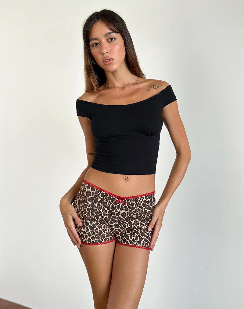 Kichi Micro Shorts in Rar Leopard Sandstorm mit rotem Saum