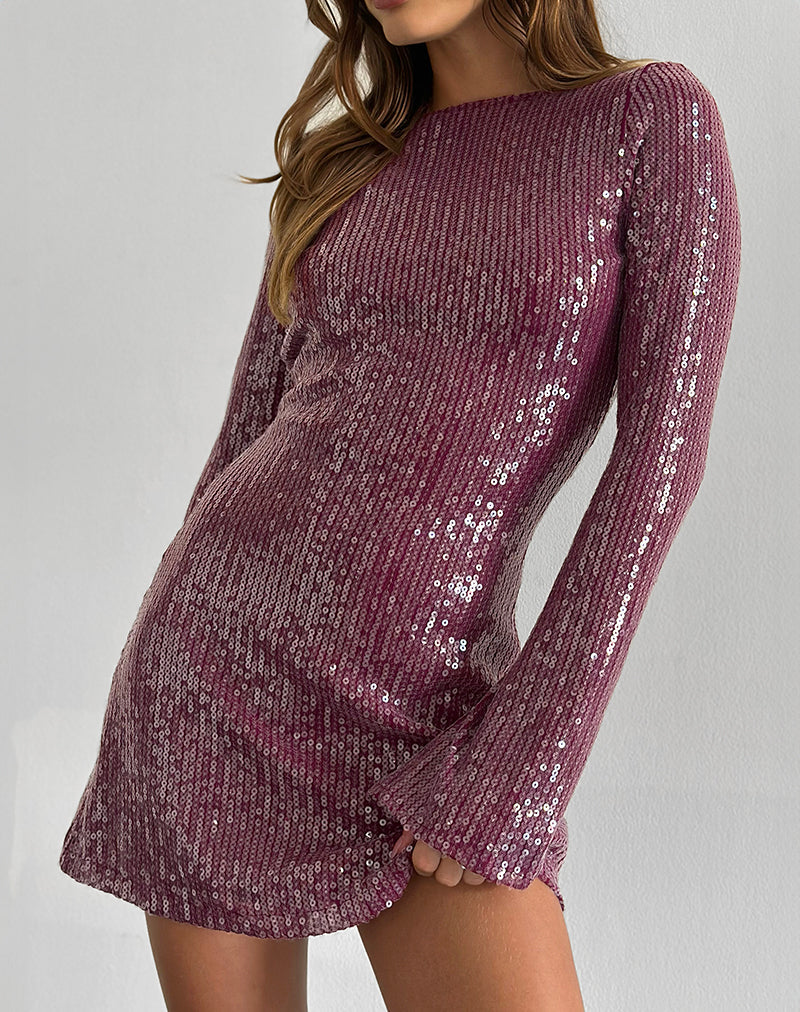 Kimberly Minikleid aus transparentem Paillettenstoff Maroon