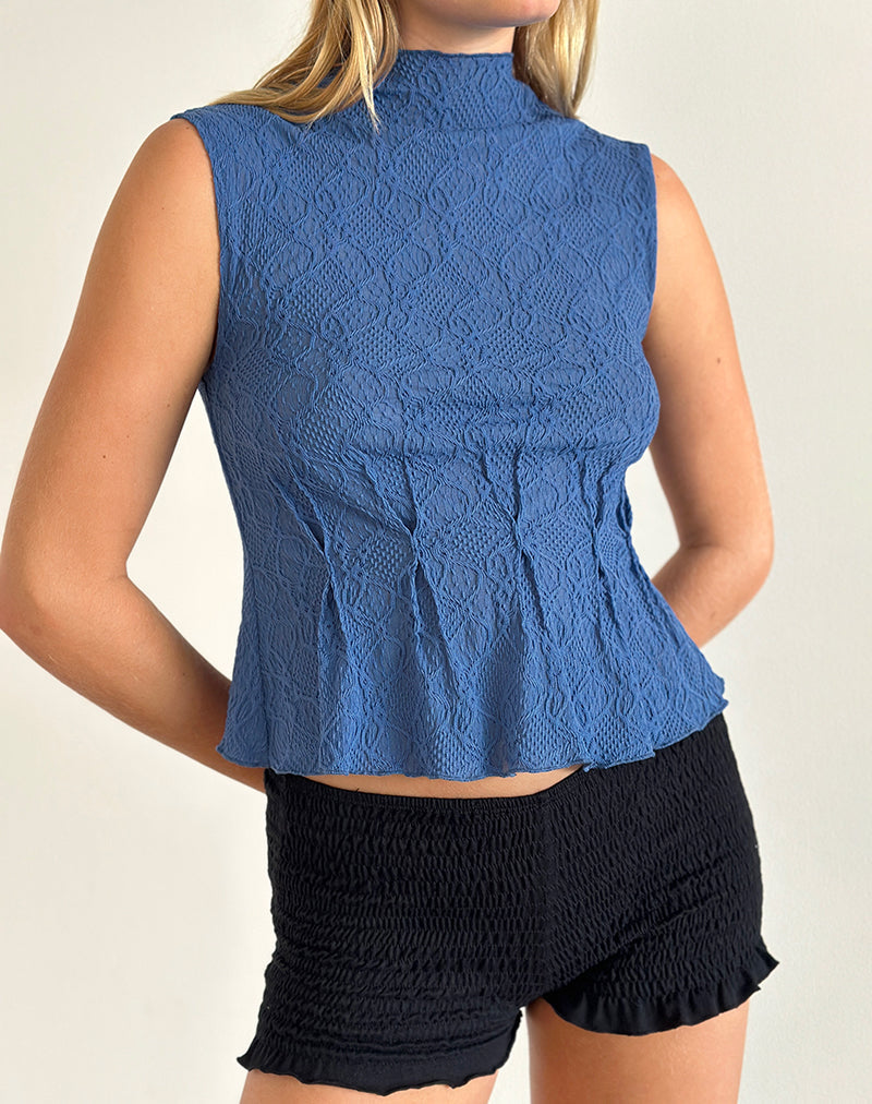 Kimbra Ärmelloses Top in strukturiertem Blau