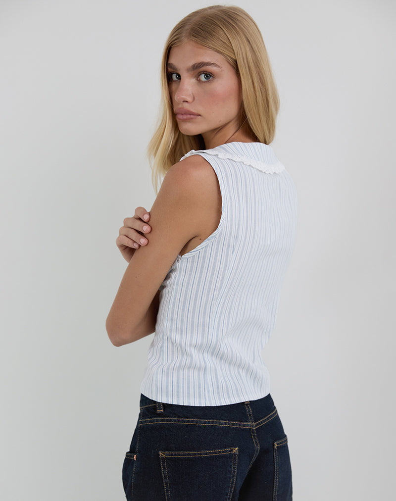 Image of Kitami Hemd aus Leinen Weiß Blau Gestreift