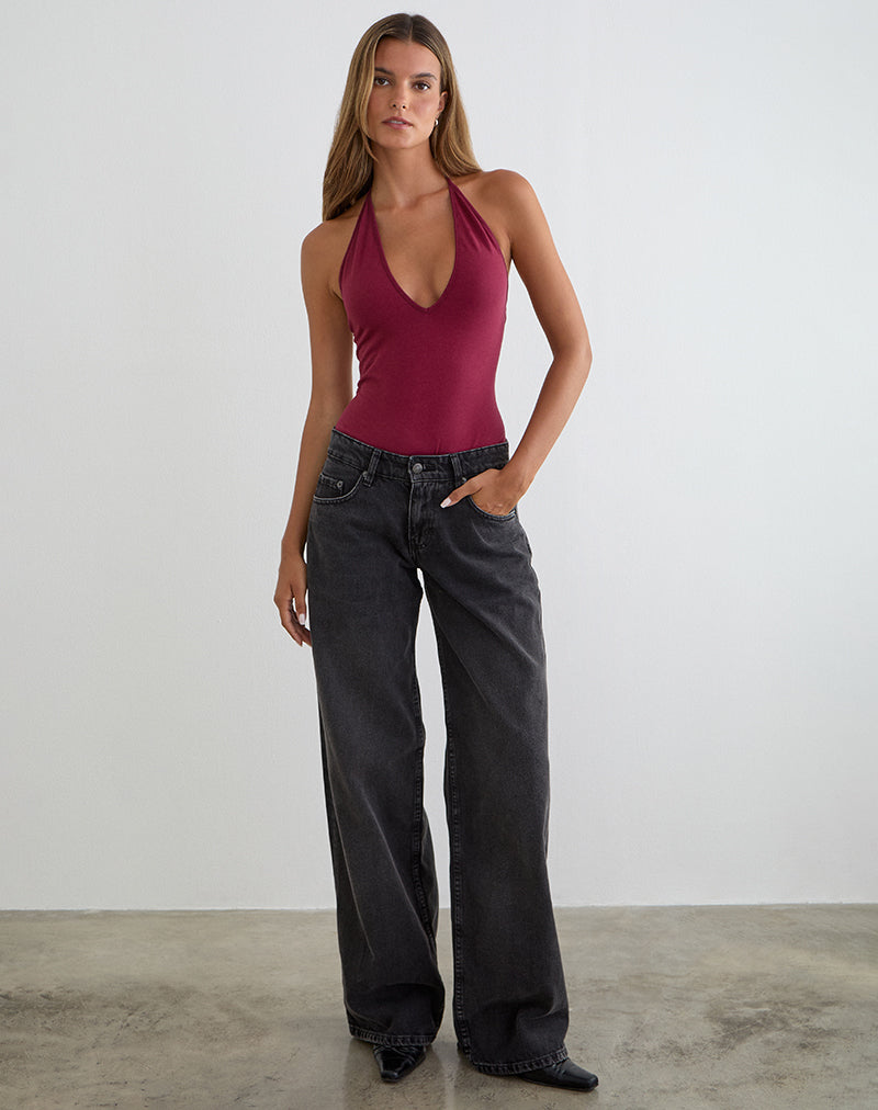 Bild des Kitty Deep Plunge Bodysuits in Burgunderrot