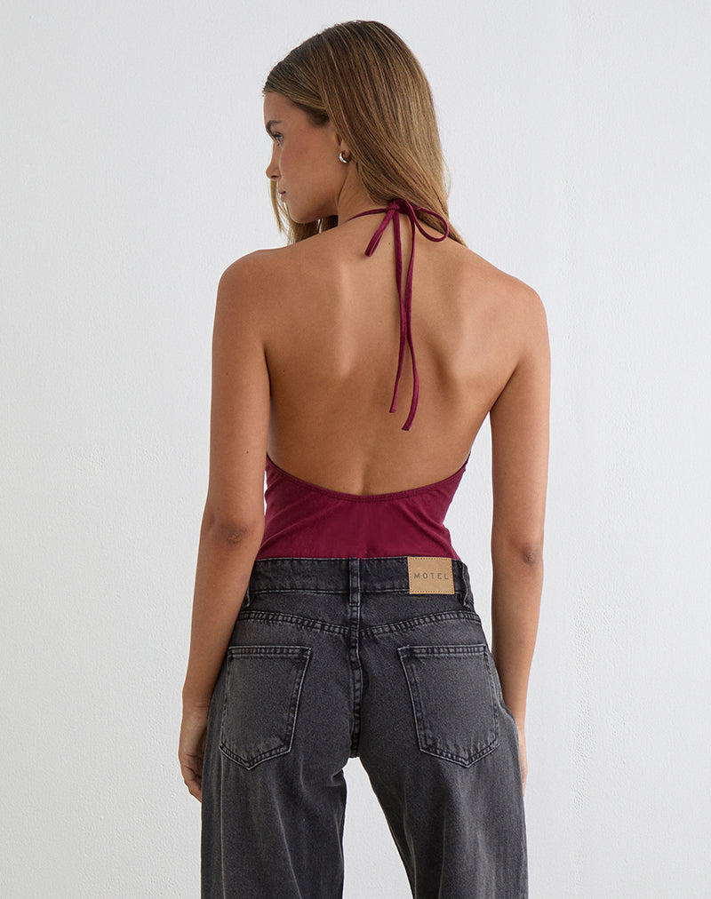 Bild des Kitty Deep Plunge Bodysuits in Burgunderrot