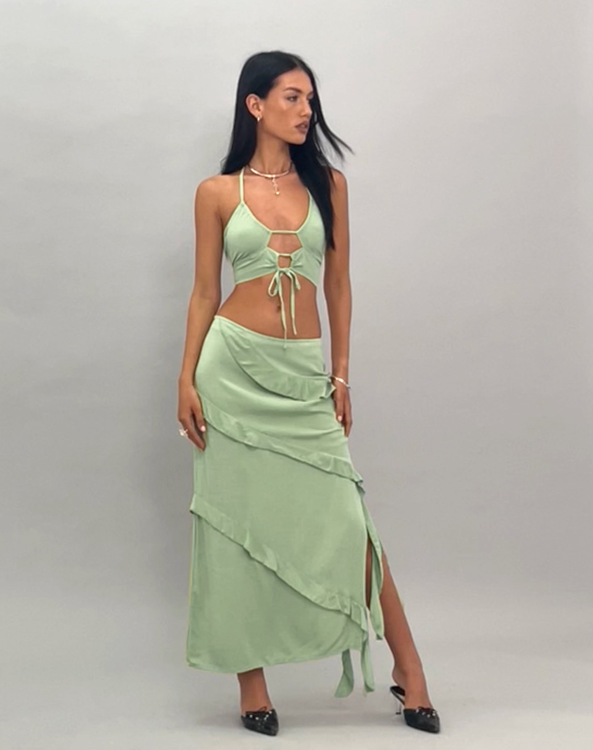 Bild von Varena Low Rise Rüschen Maxirock in Mint Sage