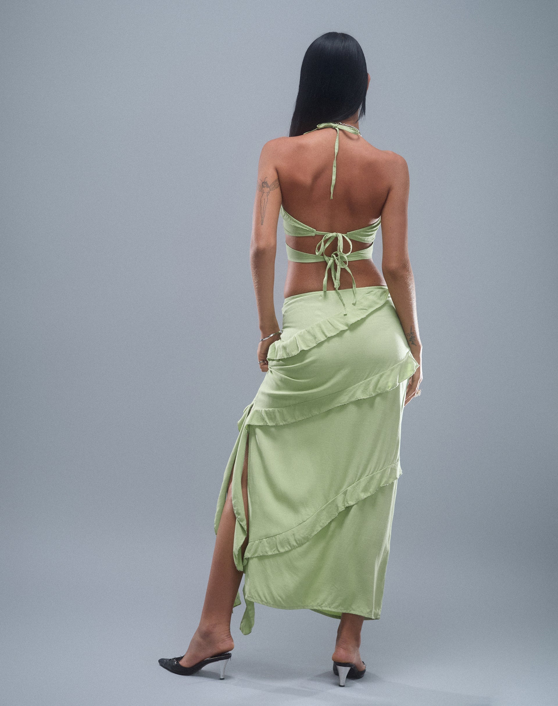 Bild von Varena Low Rise Rüschen Maxirock in Mint Sage