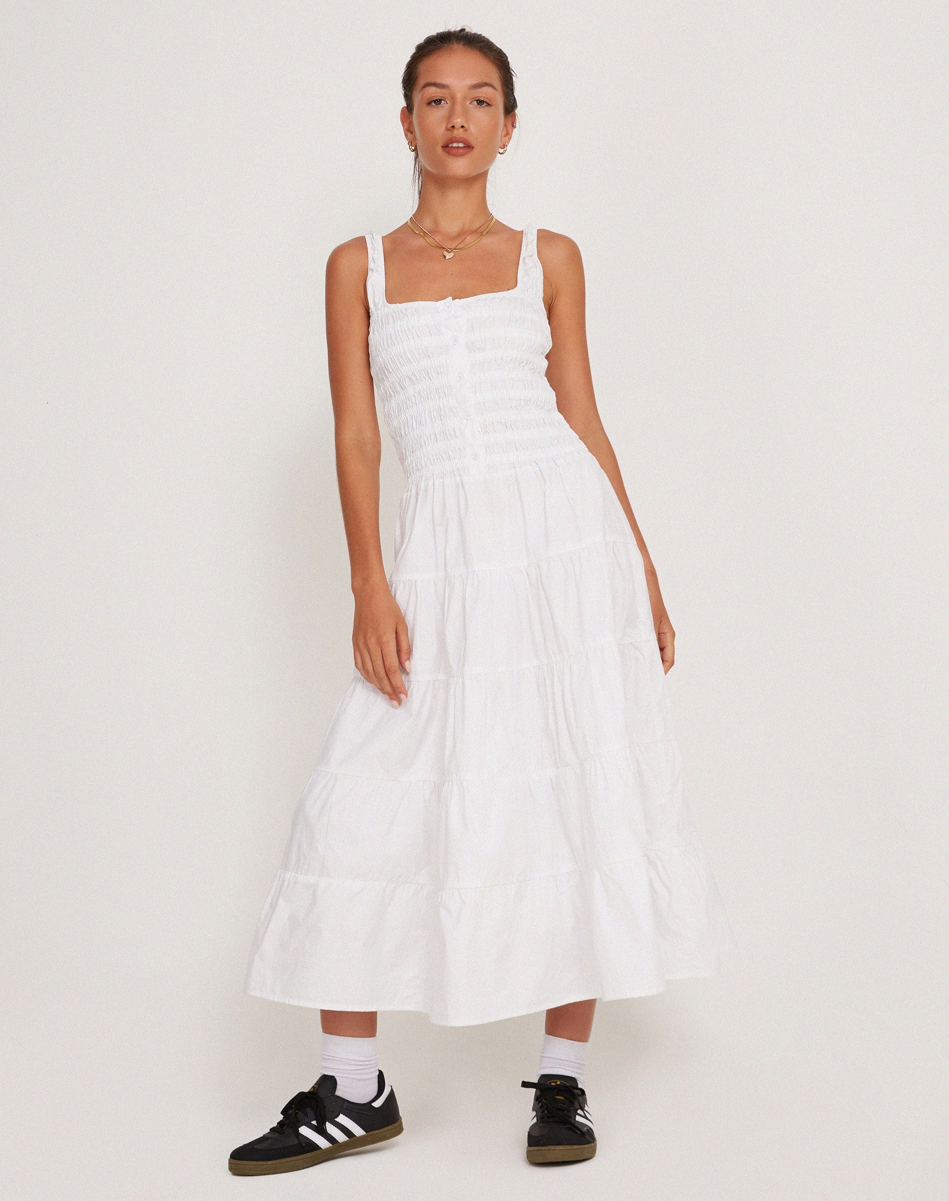 Image of Koizumi Gestuftes Maxikleid aus Popeline Weiß