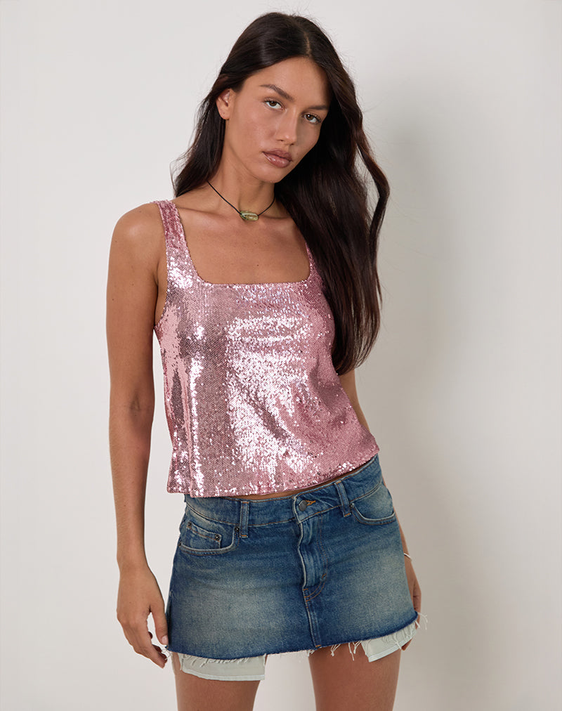 Kosile Cami Top in Pailletten-Rosa