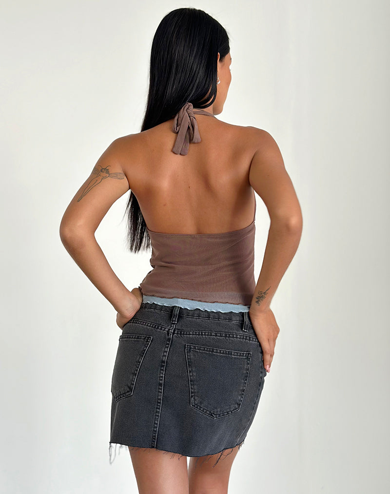 Image of Kubra Neckholder Top aus Mesh Braun und Hellblau