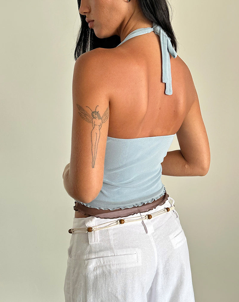 Image of Kubra Neckholder Top aus Mesh Hellblau und Braun