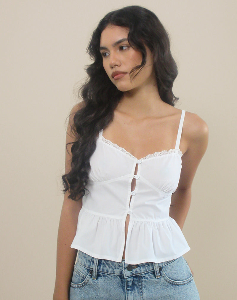 Bild von Kugy Tie Front Cami Top aus Popeline Weiß