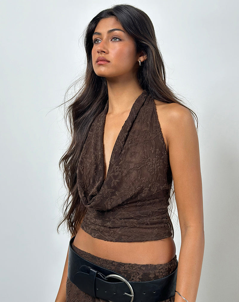 Kylo Neckholder-Top aus Jacquard-Strick Dunkelbraun