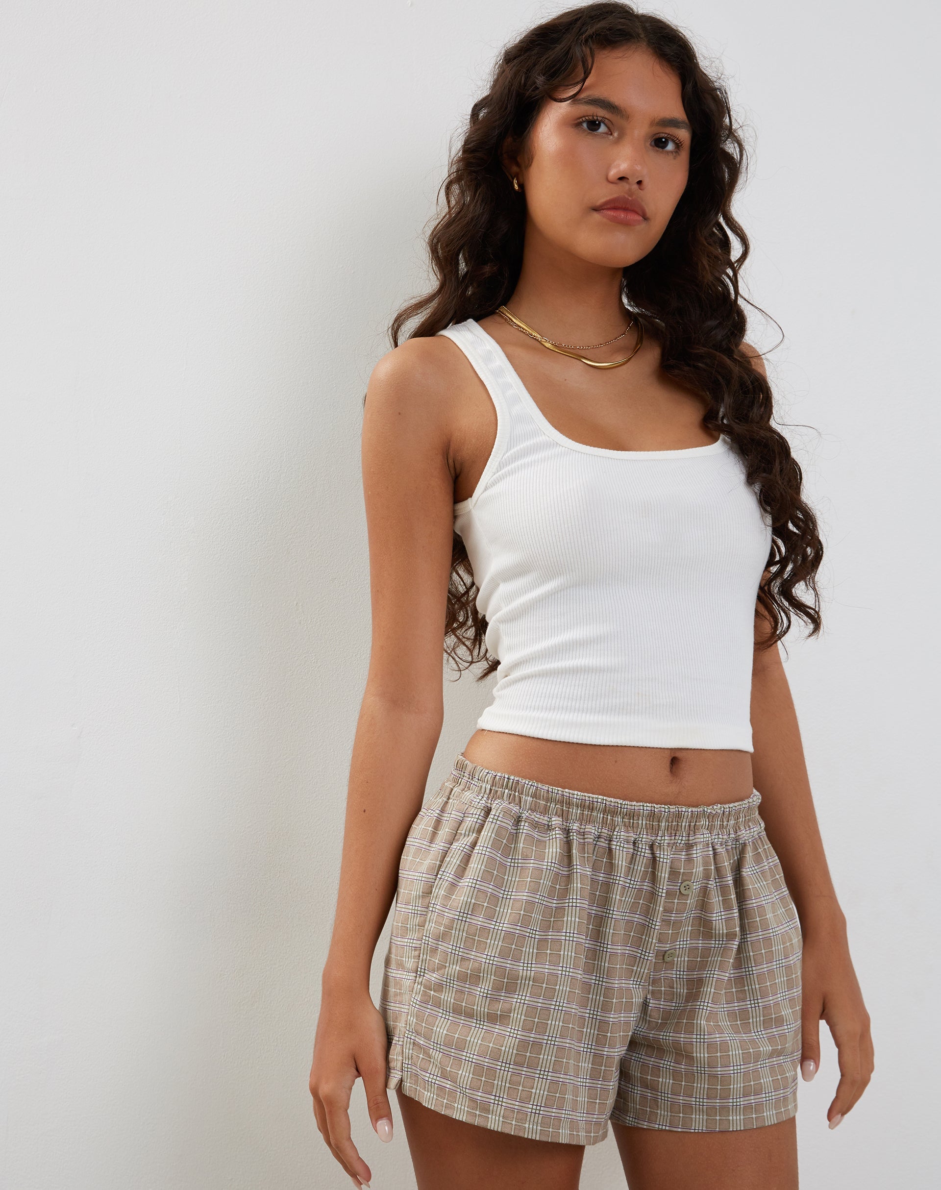 Image of Laboxe Kurze Shorts in Taupe Check
