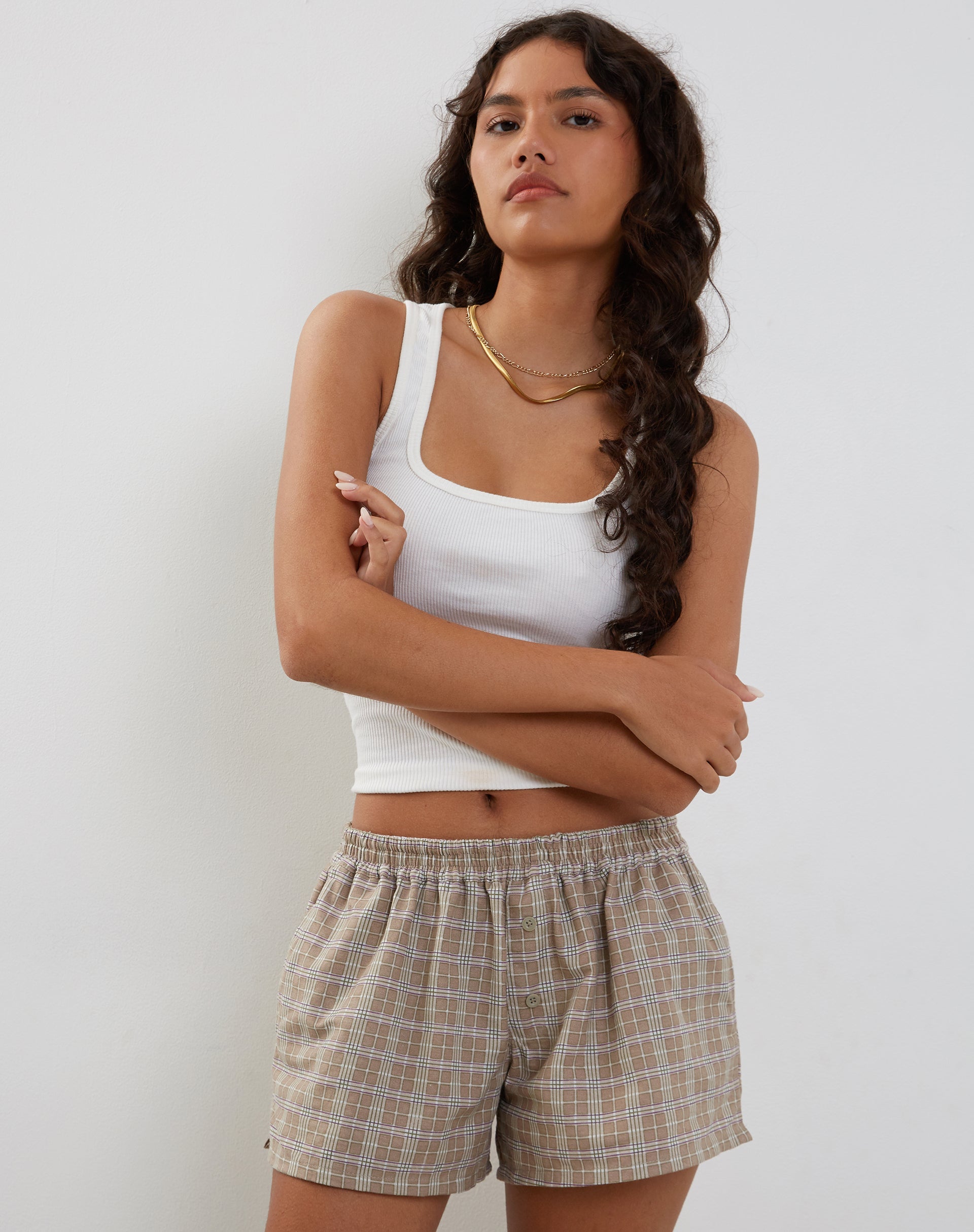 Image of Laboxe Kurze Shorts in Taupe Check