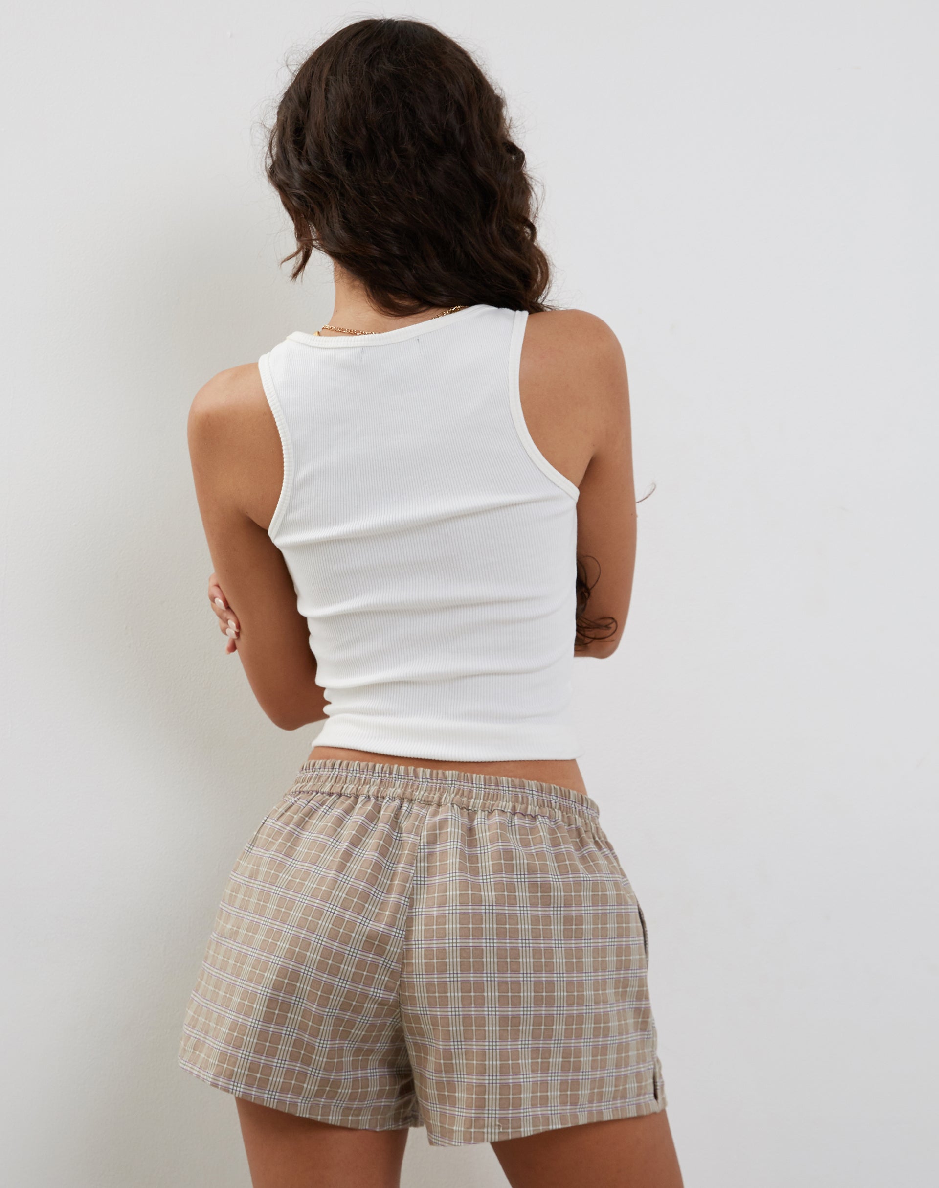 Image of Laboxe Kurze Shorts in Taupe Check