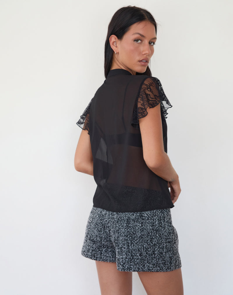 Image of Lada Bluse aus schwarzem Chiffon mit Spitzenbesatz