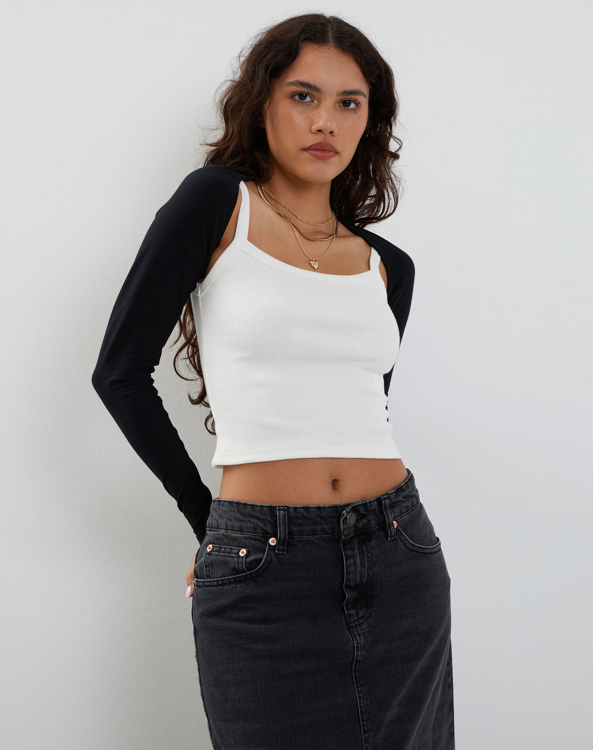 Image of Ladri Shrug Top aus schwarzem Lycra
