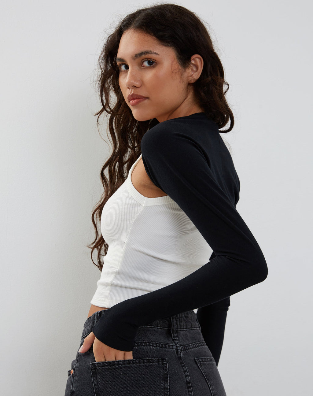 Ladri Shrug Top aus schwarzem Lycra