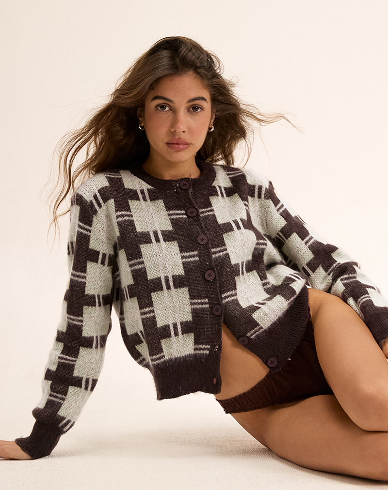 Anzio Strickjacke in Karo Braun