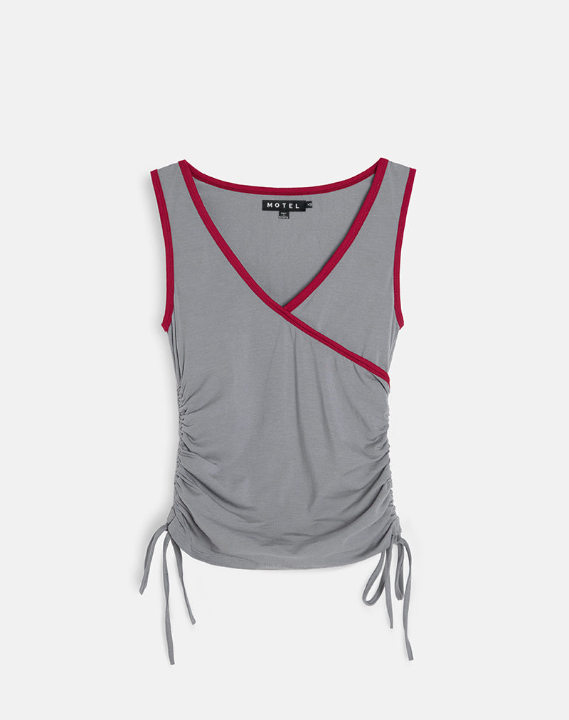 Image of Laird Wrap Top in Grau mit roter Adrenalin-Bindung