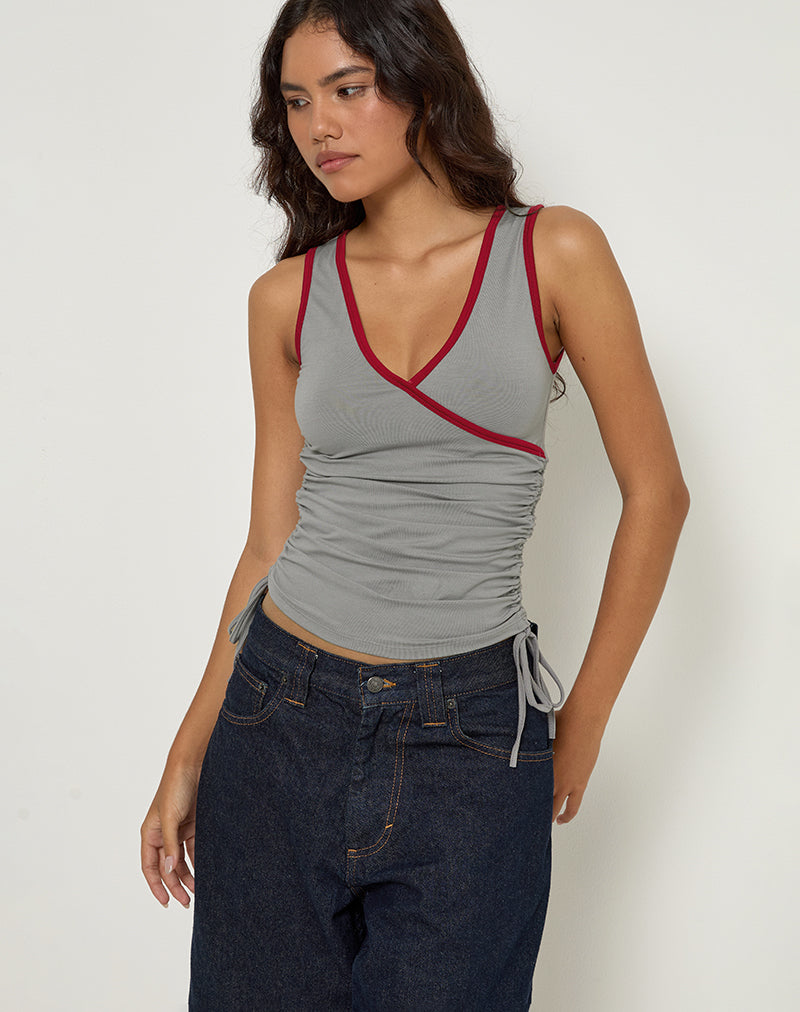 Image of Laird Wrap Top in Grau mit roter Adrenalin-Bindung