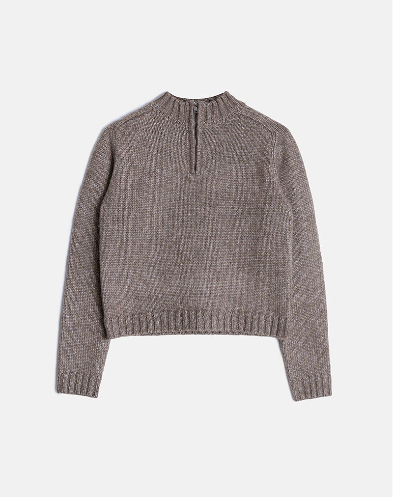 Lamara Quater Zip Pullover in Dunkelbraun Marl