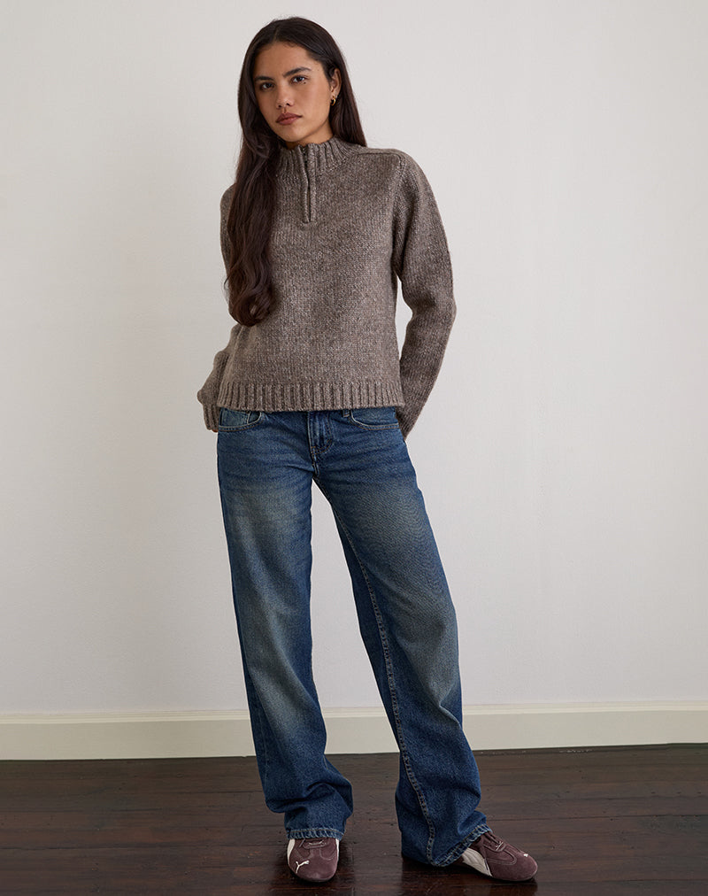 Lamara Quater Zip Pullover in Dunkelbraun Marl