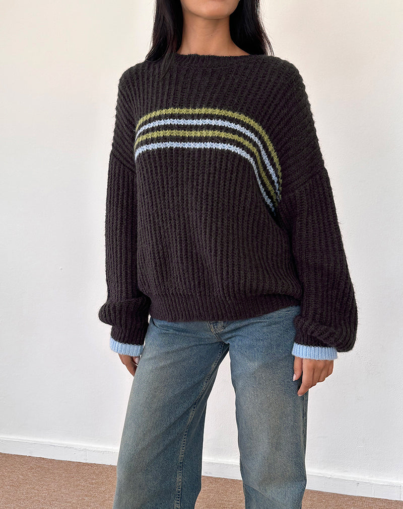 Image of Lamees Pullover aus braunem Strick mit Streifen
