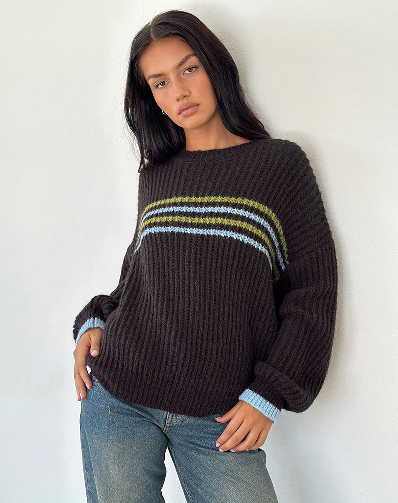 Lamees Pullover aus braunem Strick mit Streifen