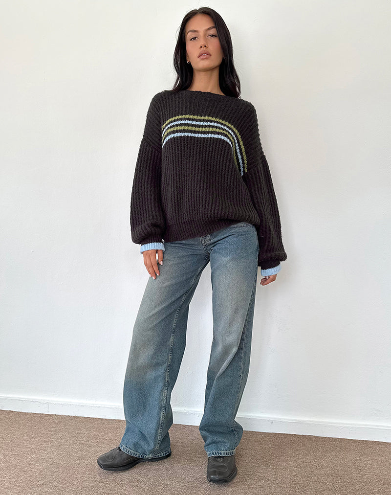 Image of Lamees Pullover aus braunem Strick mit Streifen