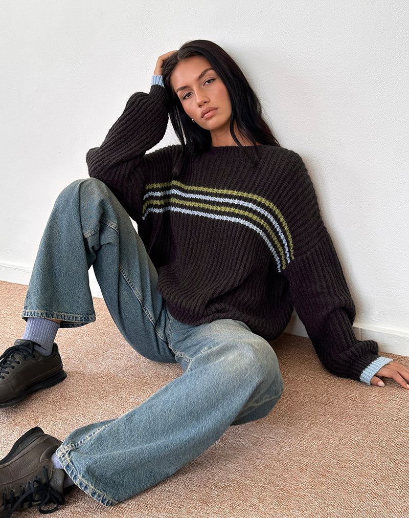 Lamees Pullover aus braunem Strick mit Streifen