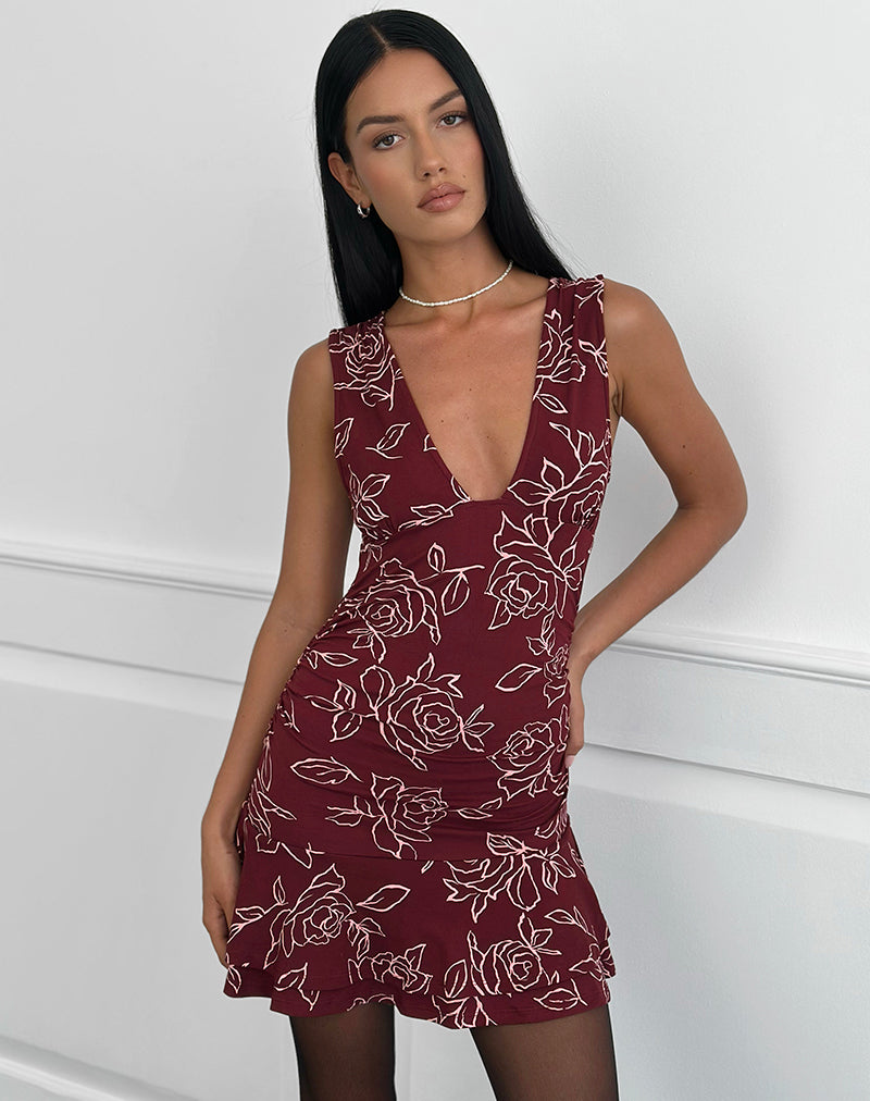 Lanai Minikleid in Outline Rose Maroon