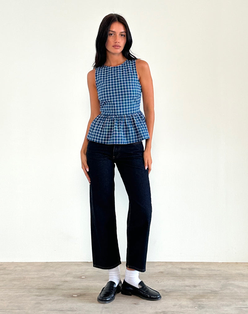 Image of Lanzo Oberteil mit Krawatte aus Popeline Navy Tartan
