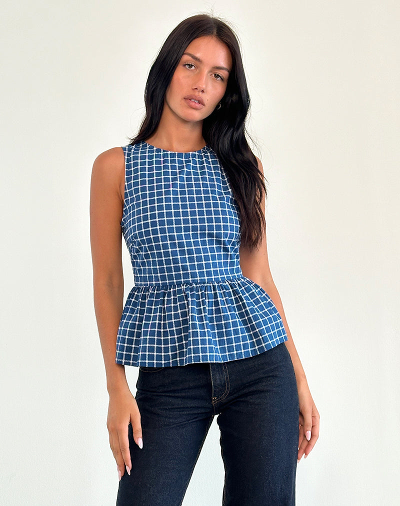 Lanzo Oberteil zum Binden aus Popeline Navy Tartan