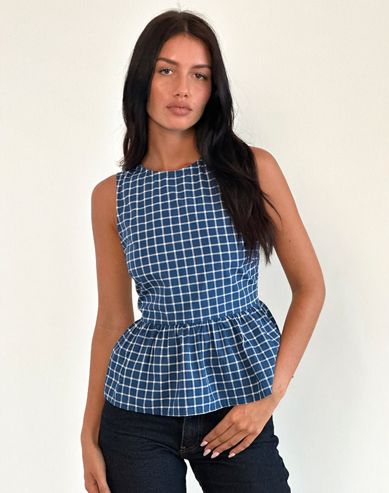 Image of Lanzo Oberteil mit Krawatte aus Popeline Navy Tartan